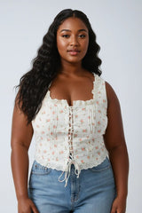 Plus Size Floral Tie-Front Lace Trim Top | Forever 21 Women