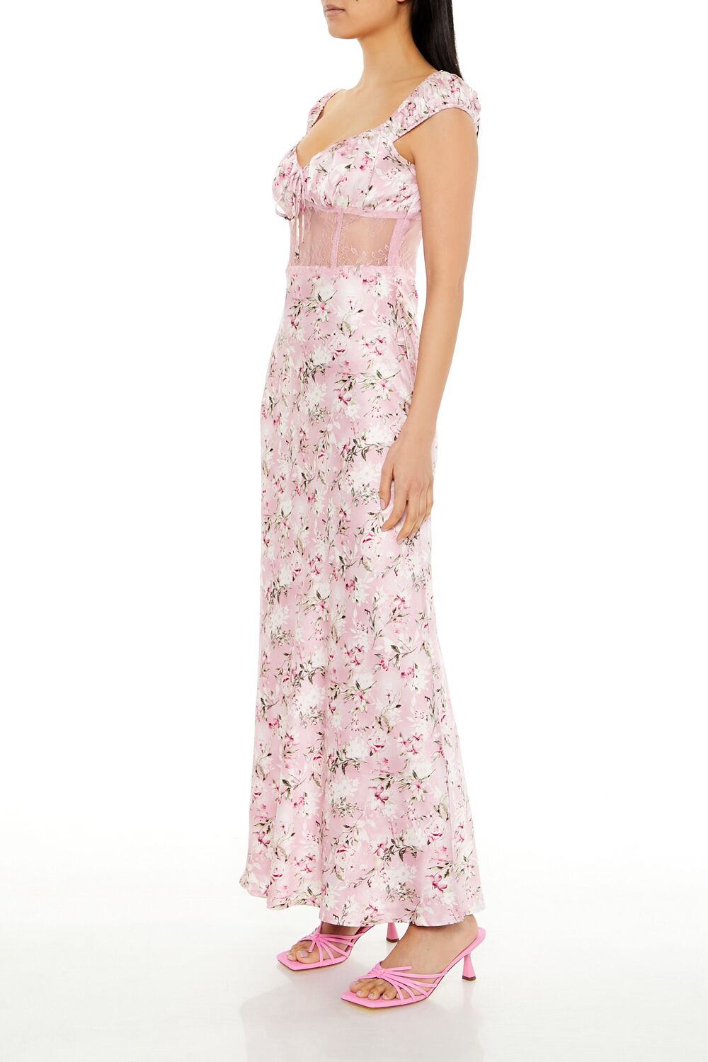 Lace-Trim Satin Floral Maxi Dress | Forever 21 Women