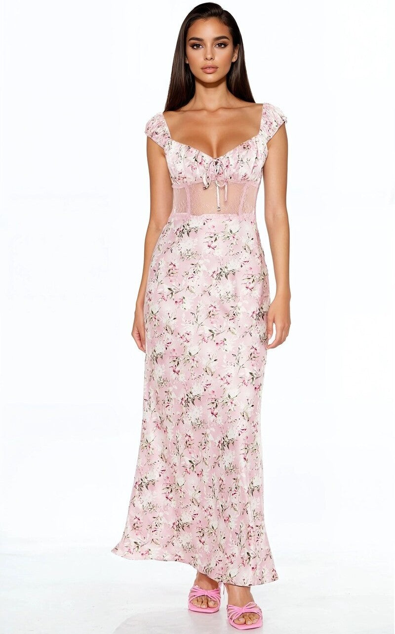 Lace-Trim Satin Floral Maxi Dress | Forever 21 Women