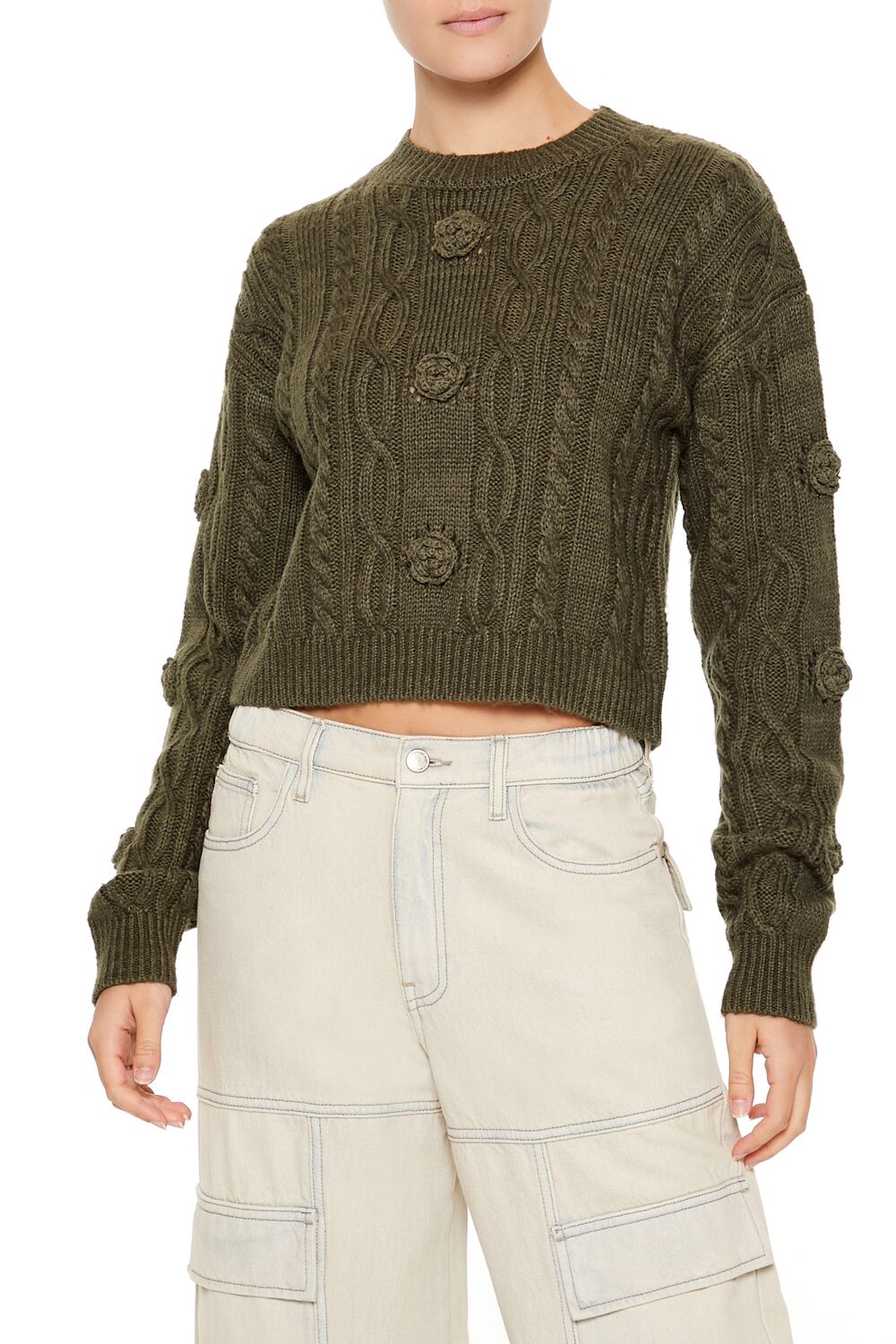 Rosette Cable Knit Sweater | Forever 21 Women