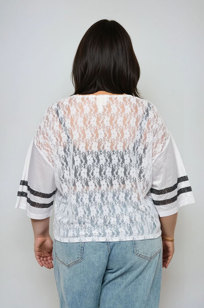 Plus Size Lace-Trim Mesh Jersey Top | Forever 21 Women
