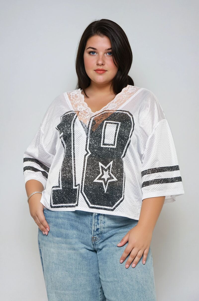 Plus Size Lace-Trim Mesh Jersey Top | Forever 21 Women