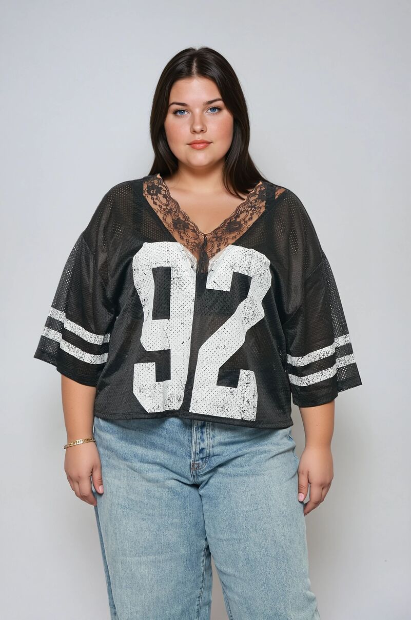 Plus Size Lace-Trim Mesh Jersey Top | Forever 21 Women
