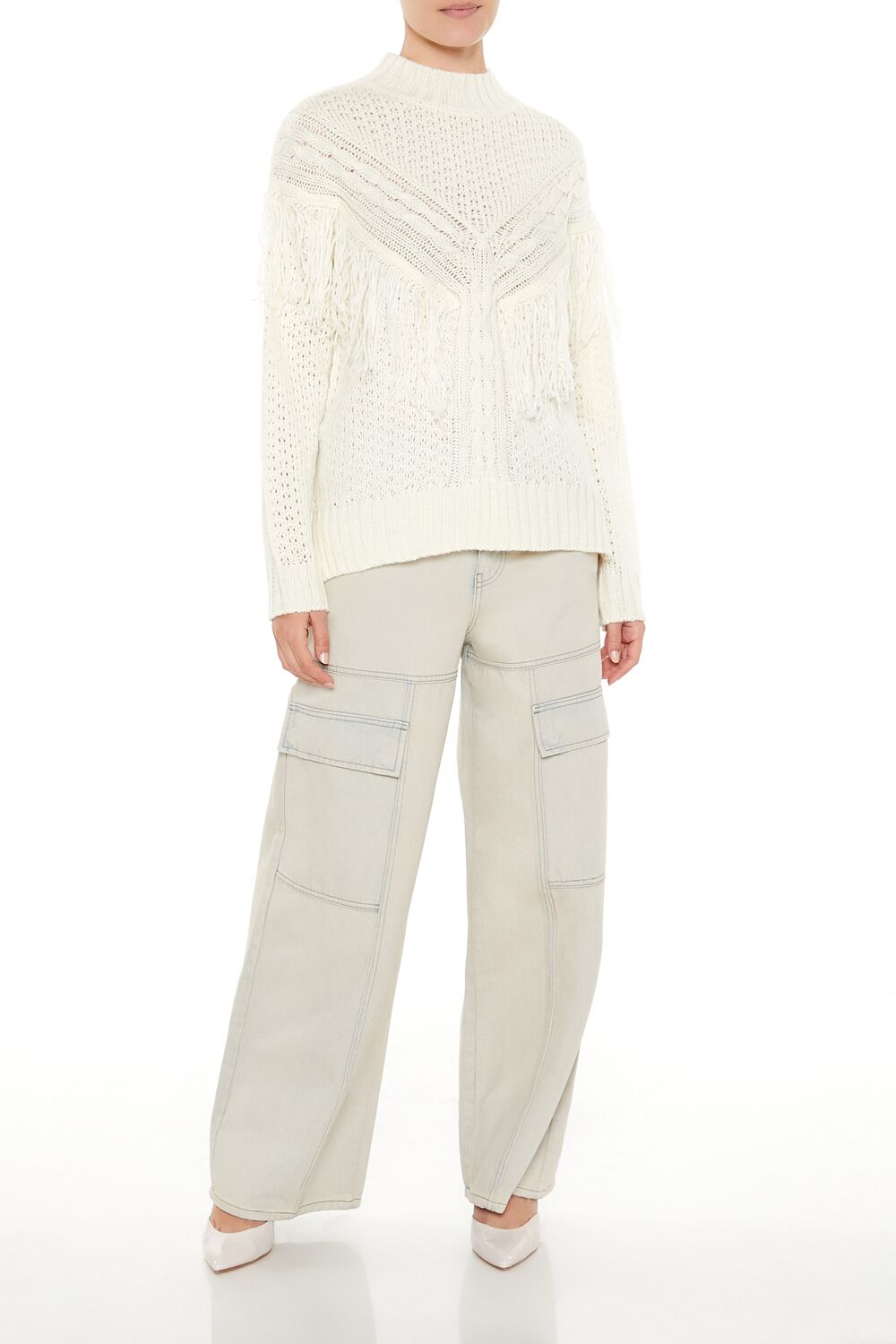 Fringe-Trim Mock Neck Sweater | Forever 21 Women