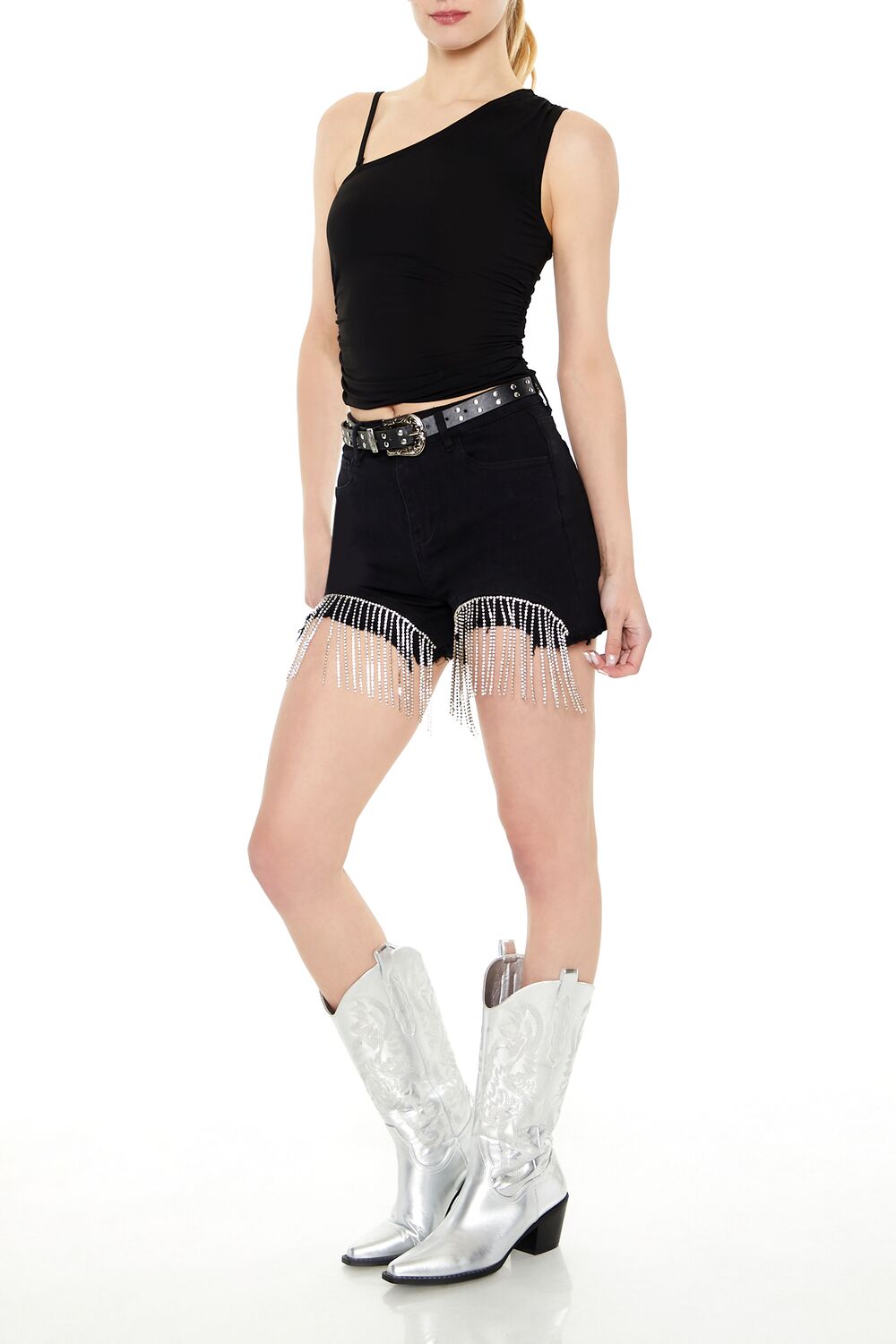Rhinestone Fringe Denim Shorts | Forever 21 Women