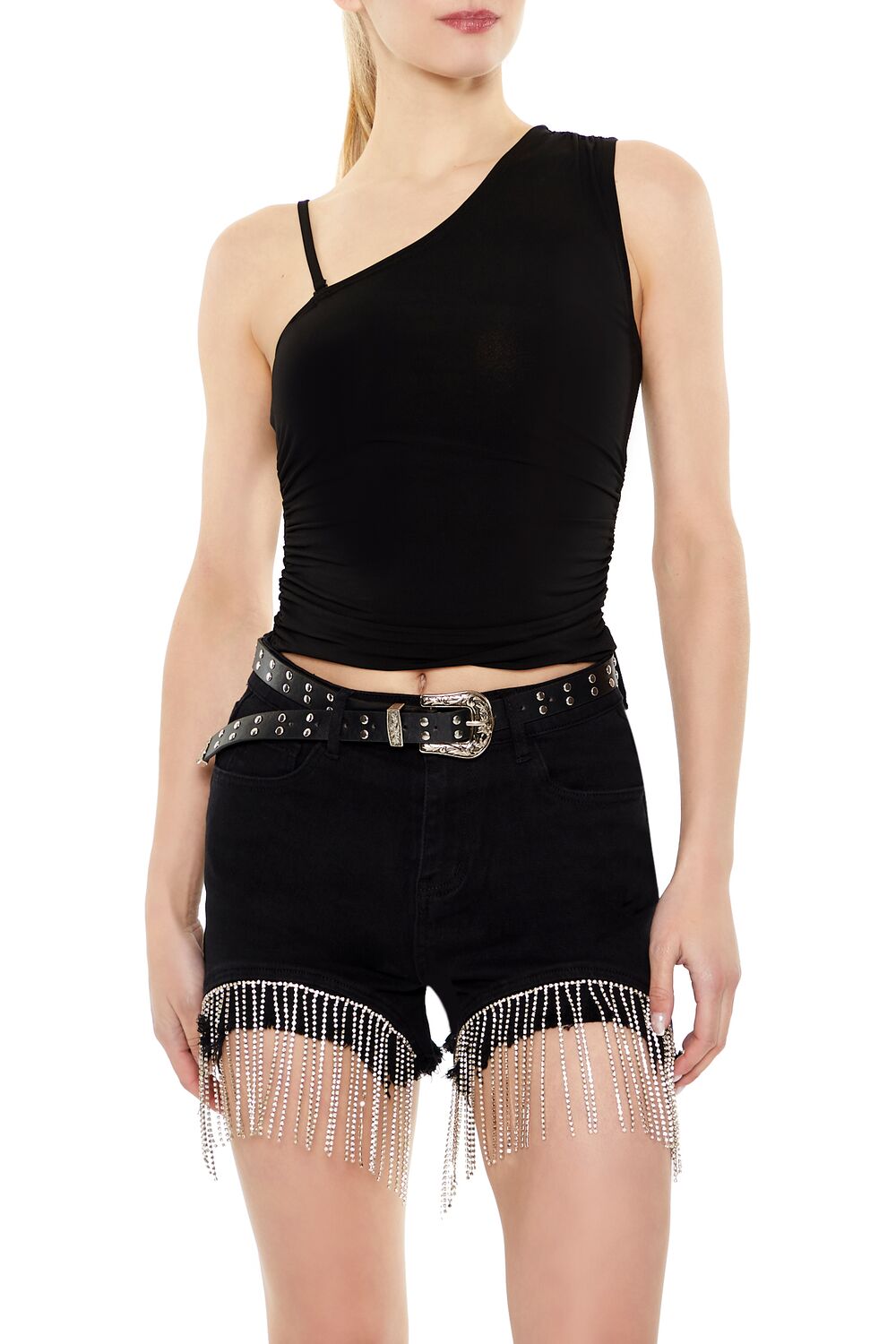 Rhinestone Fringe Denim Shorts | Forever 21 Women