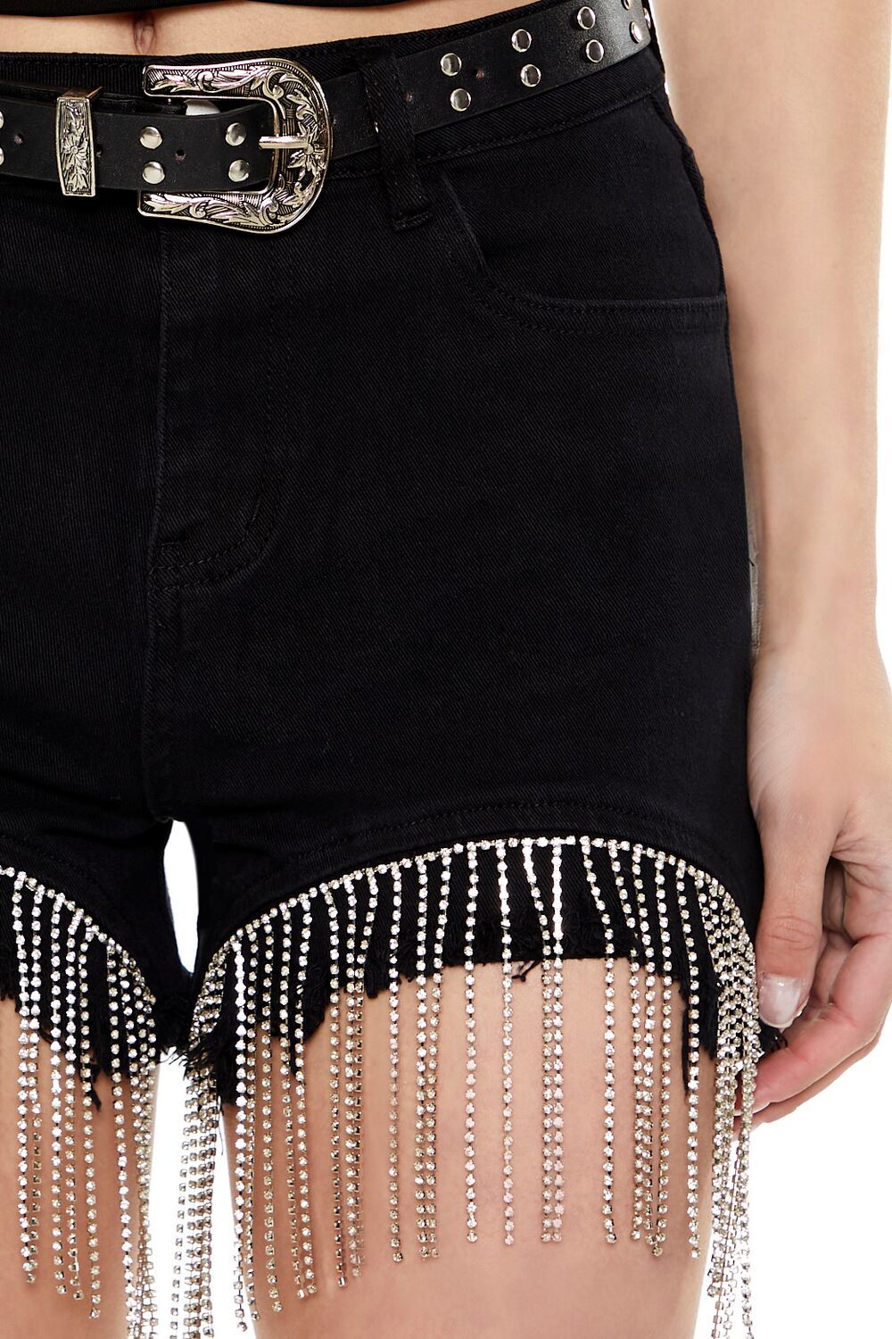Rhinestone Fringe Denim Shorts | Forever 21 Women