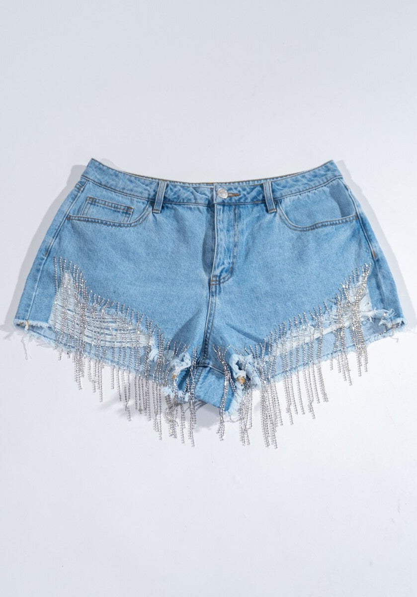 Plus Size Distressed Rhinestone-Fringe Denim Shorts | Forever 21 Women