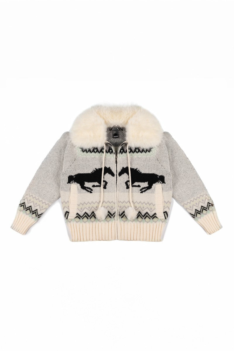 Horse Print Pom-Pom Zip-Up Sweater | Forever 21 Women