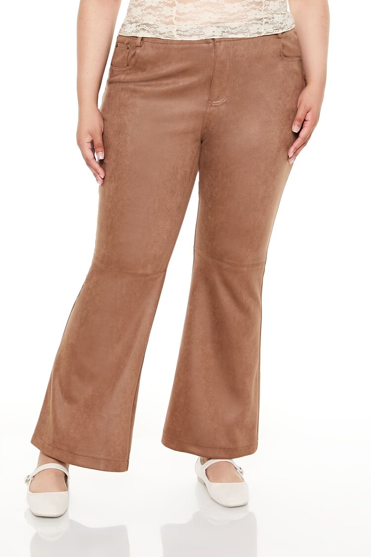 Plus Size Faux Suede Flare Pants | Forever 21 Women