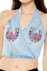 Denim Horseshoe Crop Top | Forever 21 Women
