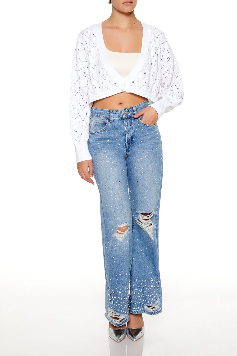 Faux Gem Cropped Cardigan Sweater | Forever 21 Women