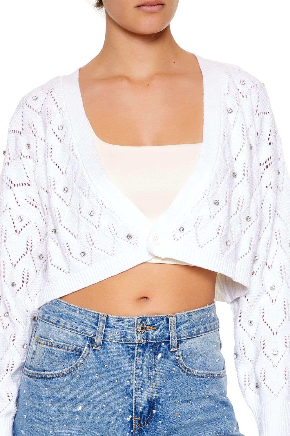 Faux Gem Cropped Cardigan Sweater | Forever 21 Women