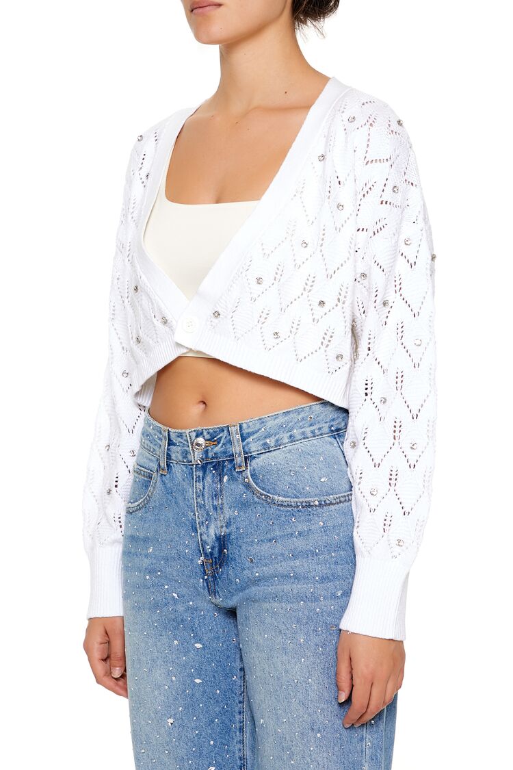 Faux Gem Cropped Cardigan Sweater | Forever 21 Women