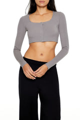 Square-Neck Cropped Henley Tee | Forever 21 Women