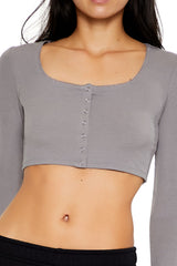 Square-Neck Cropped Henley Tee | Forever 21 Women