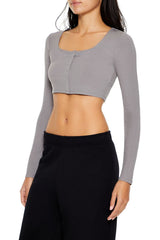 Square-Neck Cropped Henley Tee | Forever 21 Women