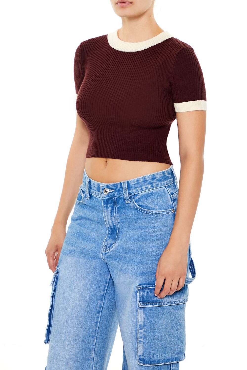 Sweater-Knit Ringer Cropped Tee | Forever 21 Women