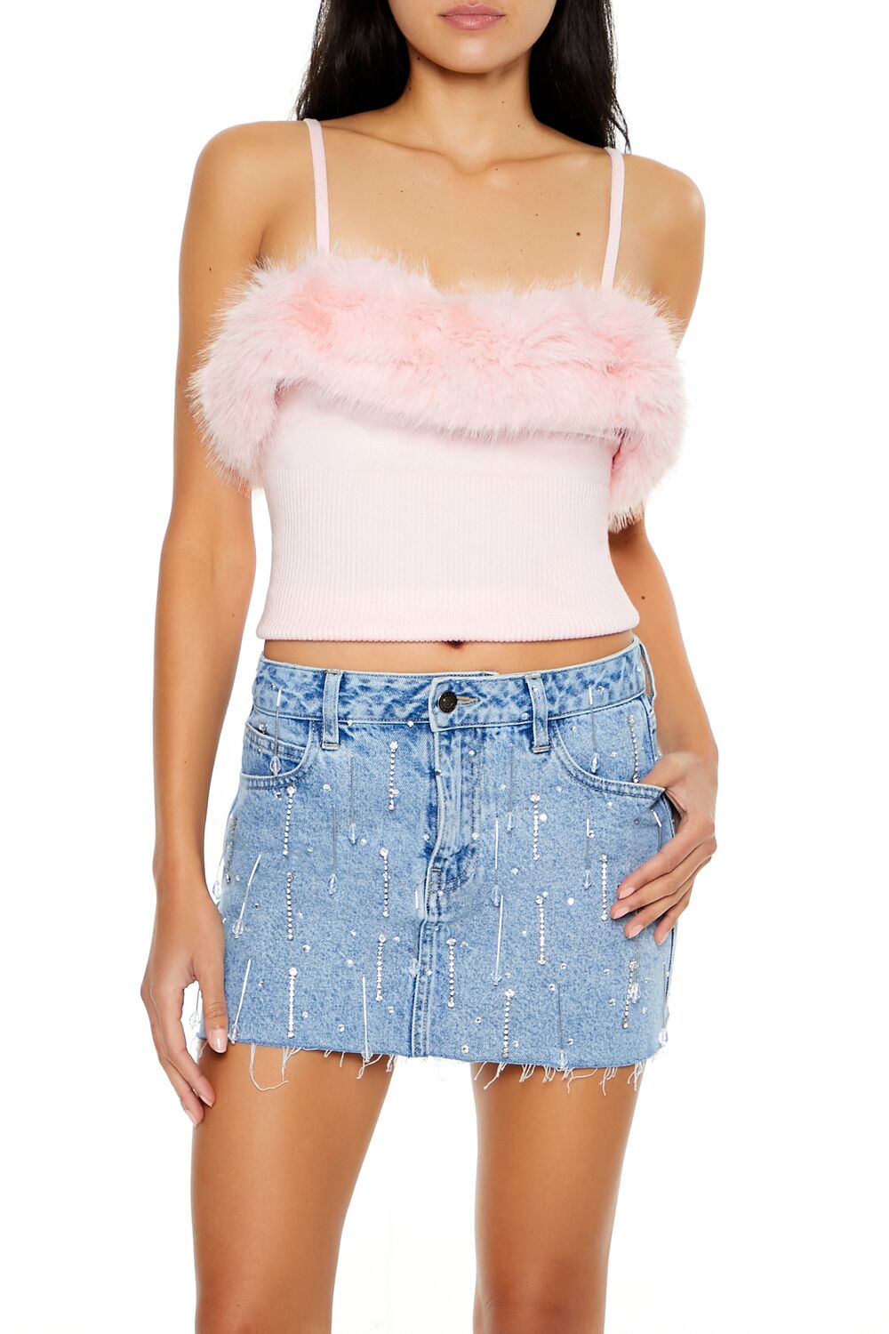Faux Fur-Trim Sweater-Knit Cami | Forever 21 Women