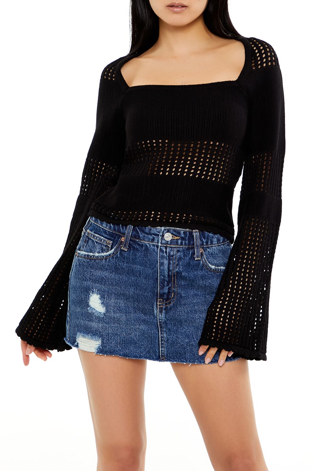 Open-Knit Bell-Sleeve Sweater | Forever 21 Women