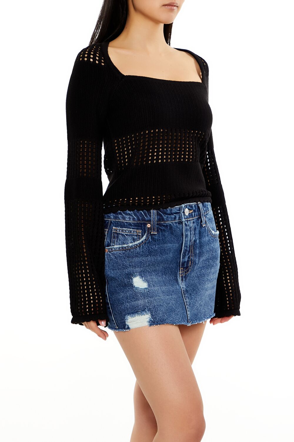 Open-Knit Bell-Sleeve Sweater | Forever 21 Women