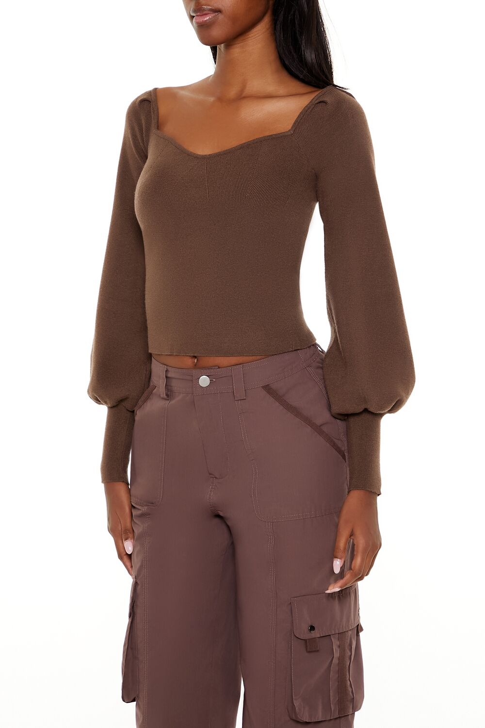 Gigot-Sleeve Sweater-Knit Crop Top | Forever 21 Women