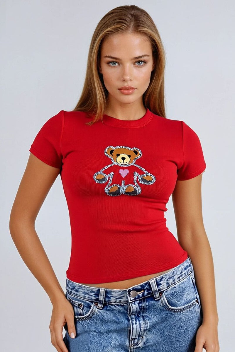 Sequin Teddy Bear Graphic Baby Tee | Forever 21 Women