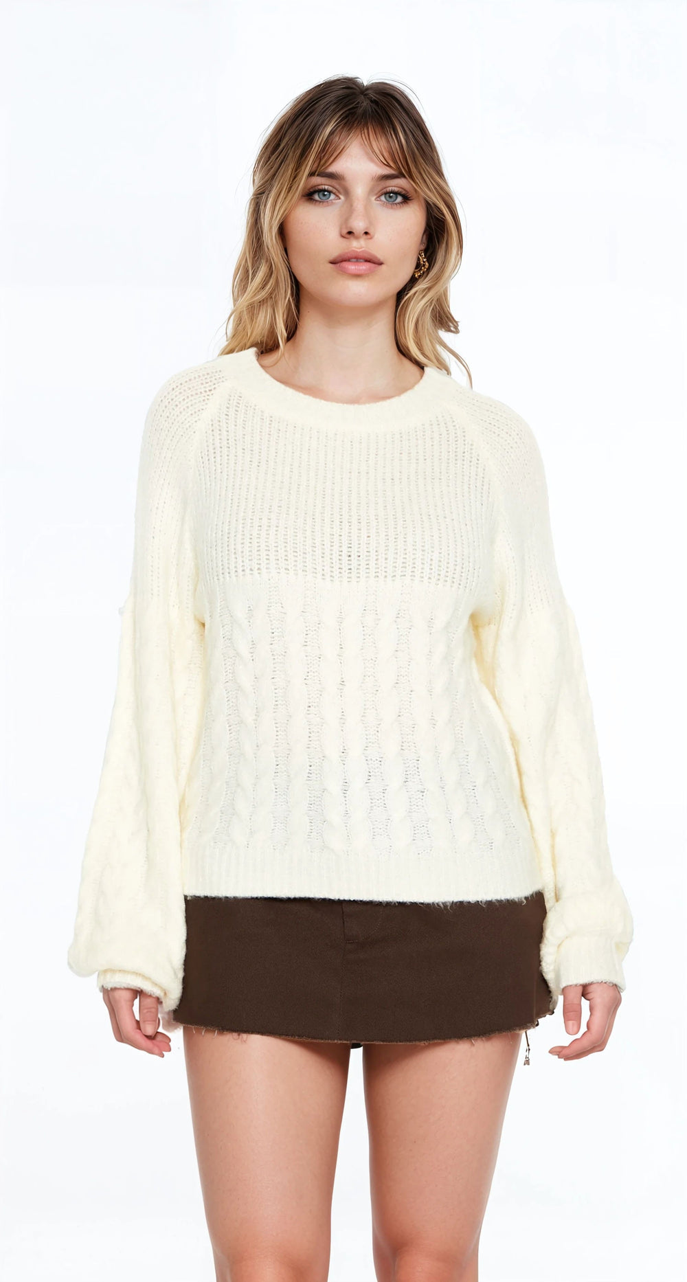 Peasant-Sleeve Cable Knit Sweater | Forever 21 Women