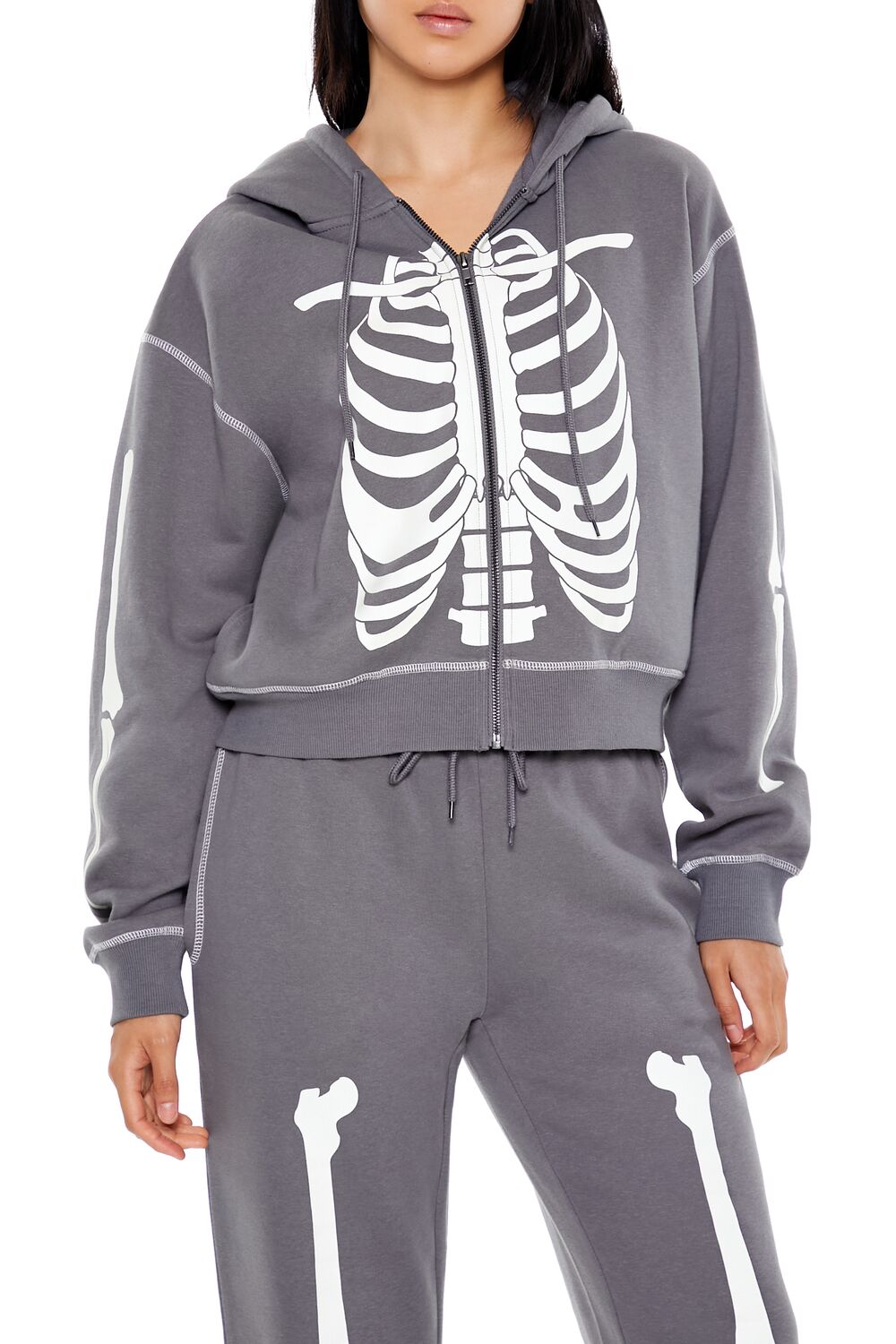 Skeleton Graphic Zip-Up Hoodie | Forever 21 Women