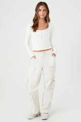 Cropped Sweater-Knit Henley Top | Forever 21 Women