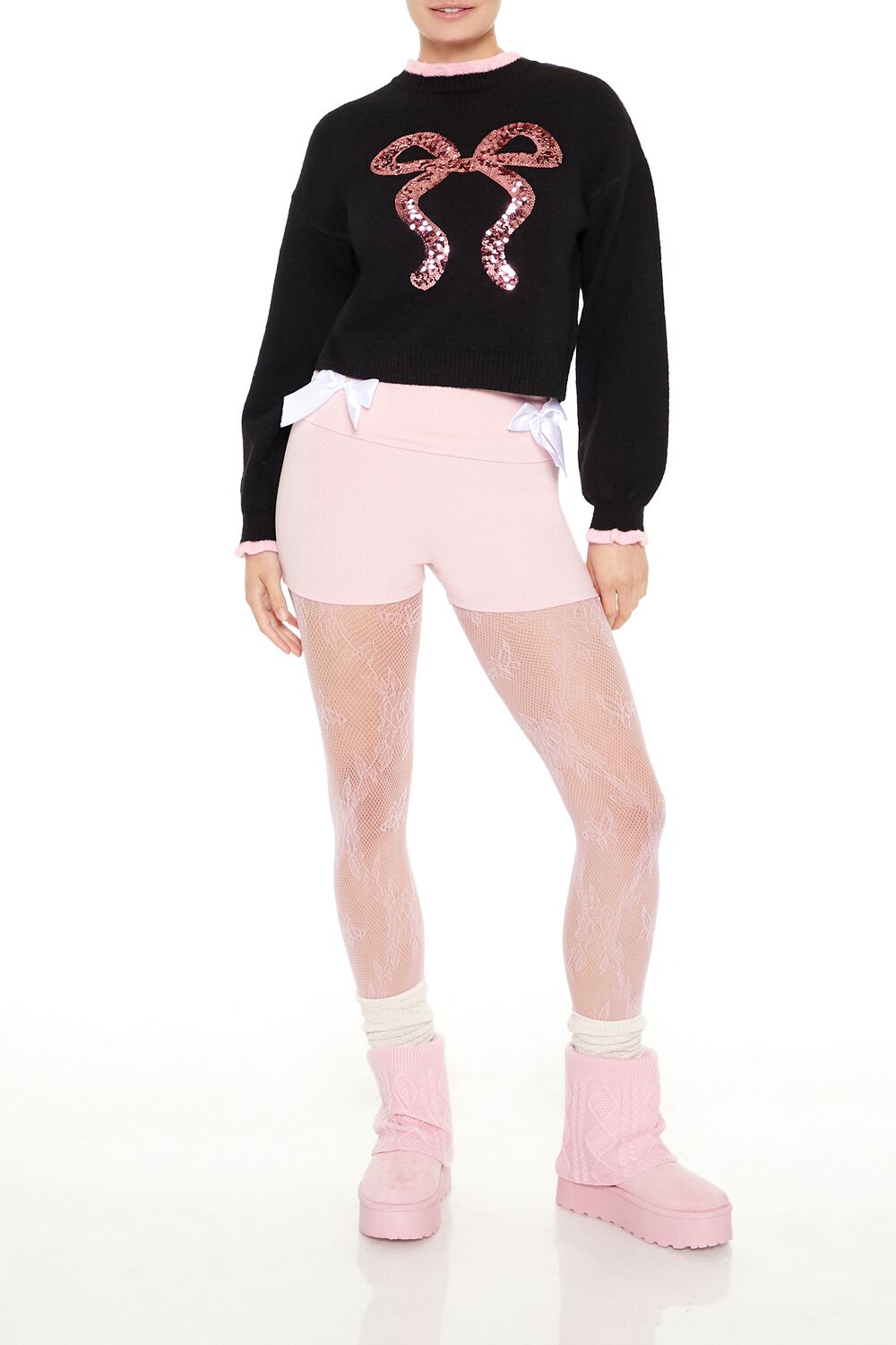 Sequin Bow Mock Neck Sweater | Forever 21 Women