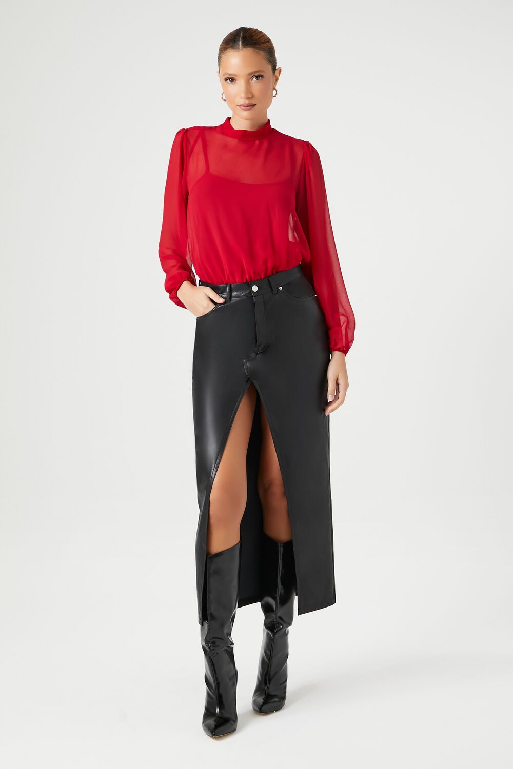 Chiffon Mock Neck Bodysuit | Forever 21 Women