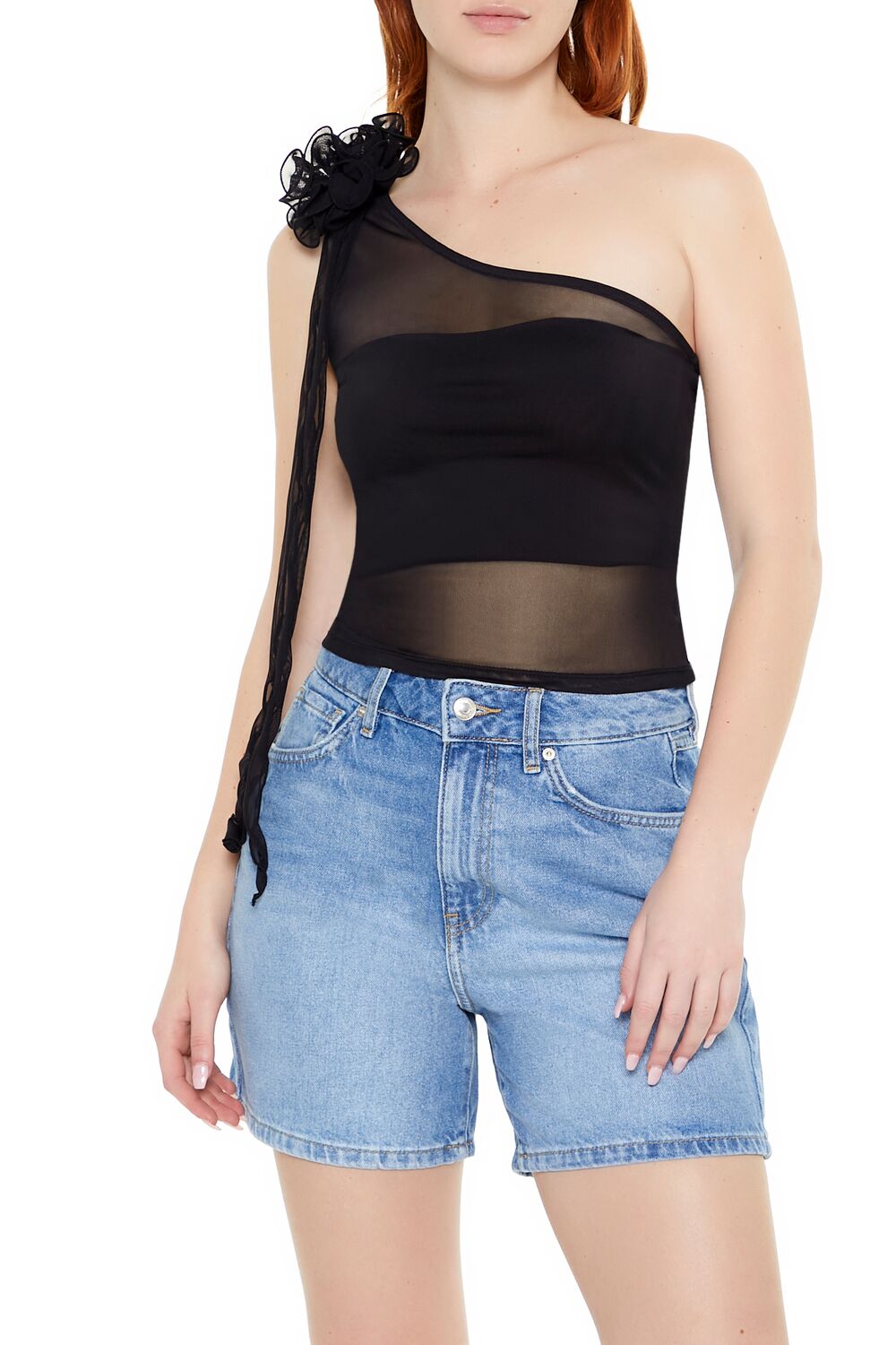 Mesh Rosette One-Shoulder Top | Forever 21 Women