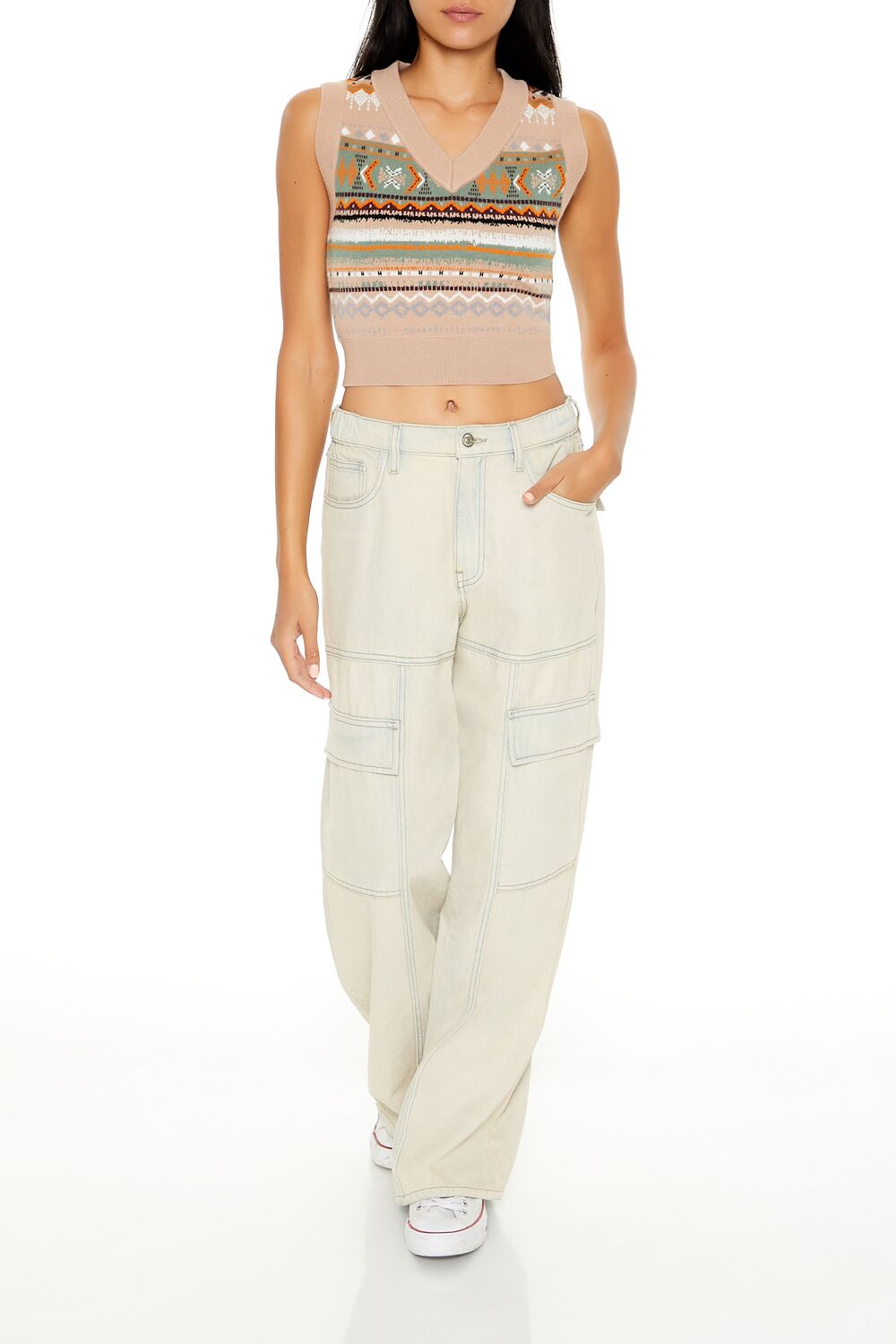 Geo Print Cropped Sweater Vest | Forever 21 Women