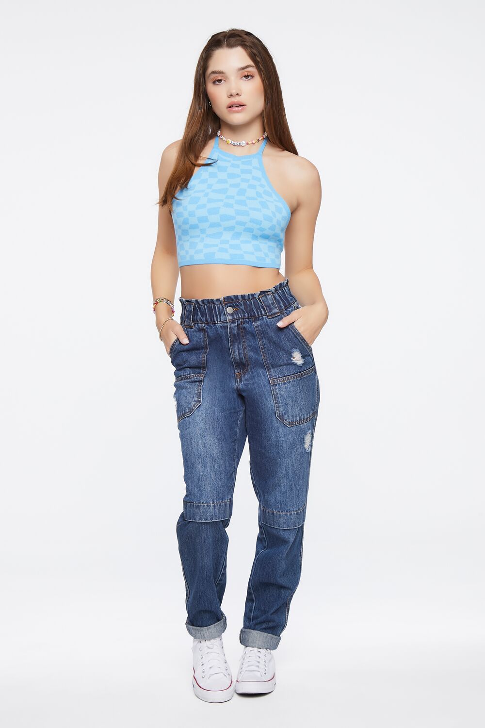 Checkered Sweater-Knit Halter Top | Forever 21 Women