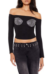 Rhinestone Off-the-Shoulder Top | Forever 21 Women