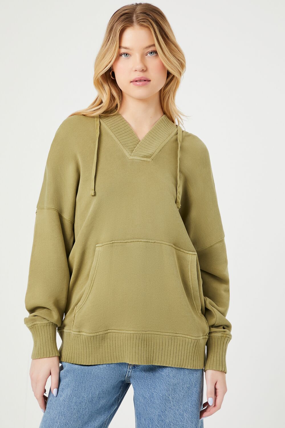 French Terry Drop-Sleeve Hoodie | Forever 21 Women