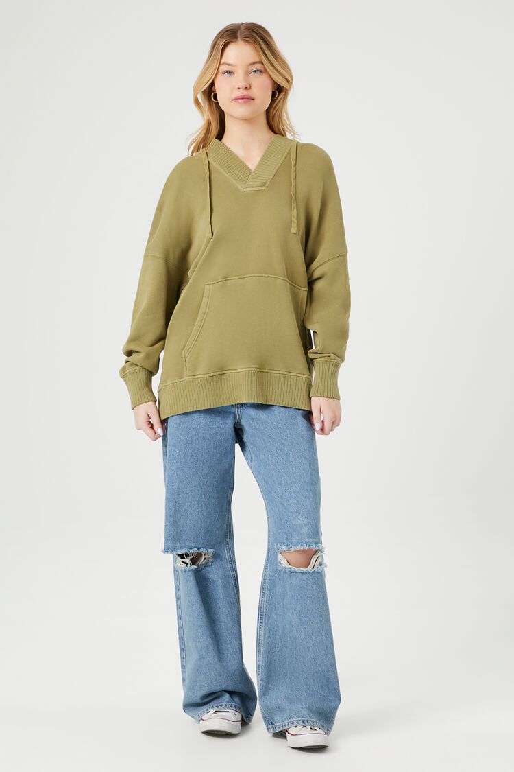 French Terry Drop-Sleeve Hoodie | Forever 21 Women