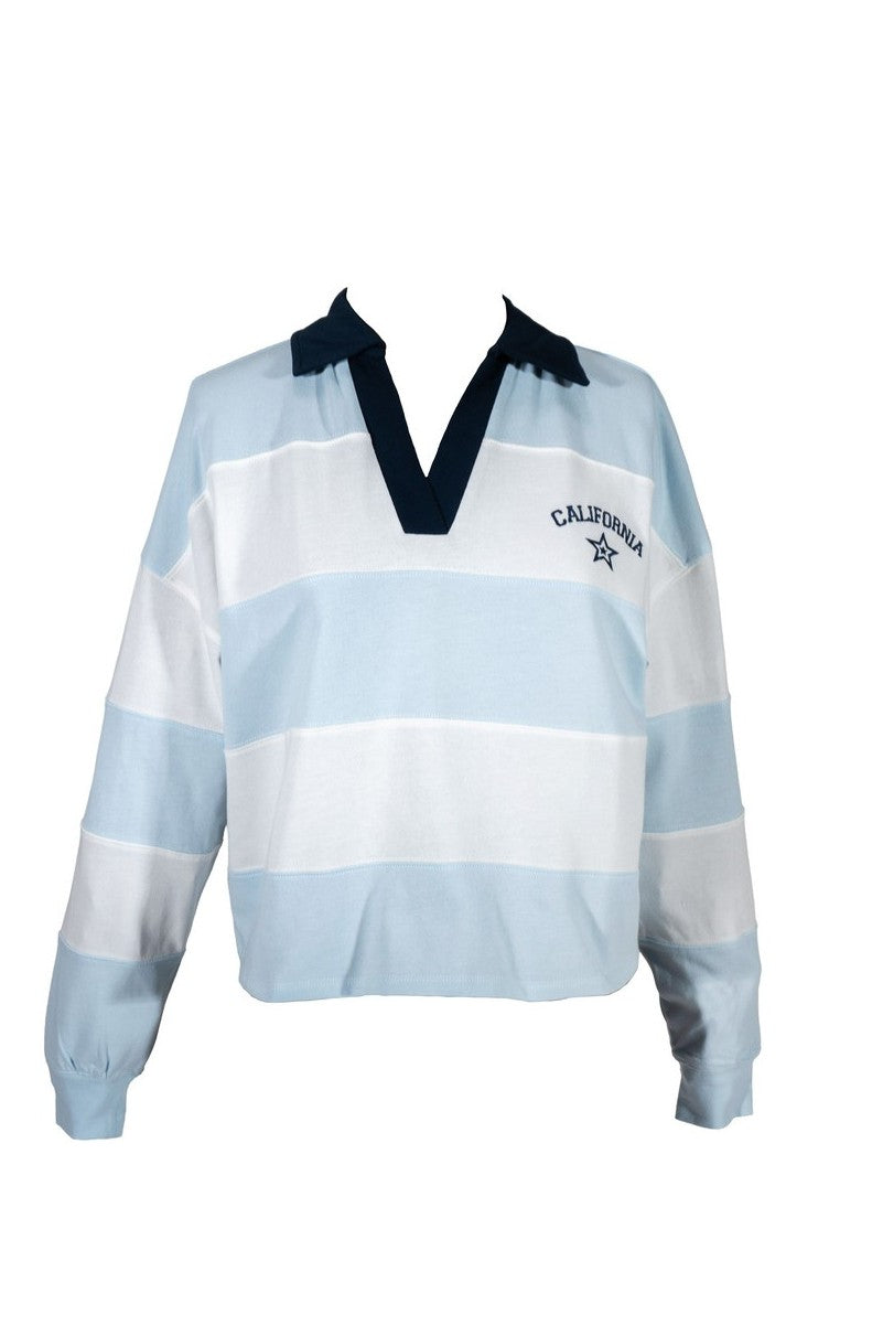 California Striped Graphic Long-Sleeve Polo Top | Forever 21 Women