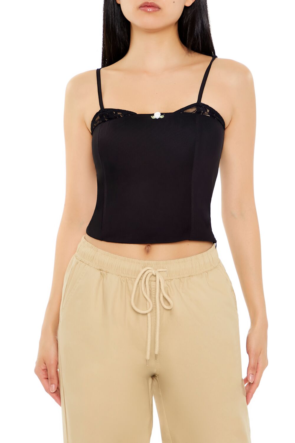 Lace-Trim Rosette Cropped Cami | Forever 21 Women
