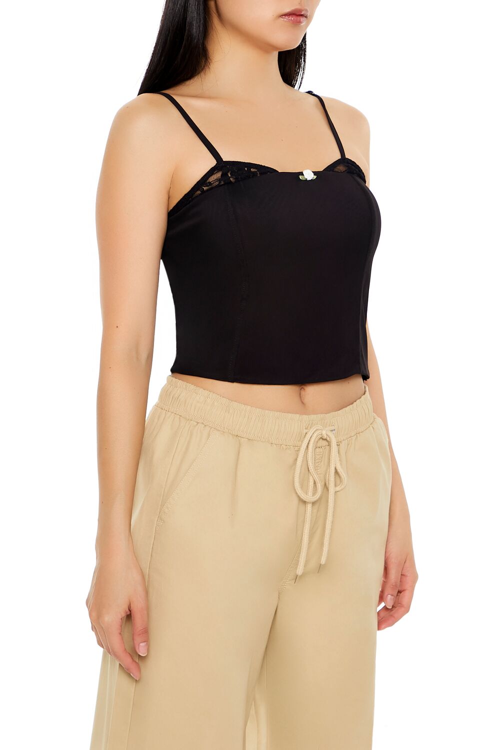 Lace-Trim Rosette Cropped Cami | Forever 21 Women