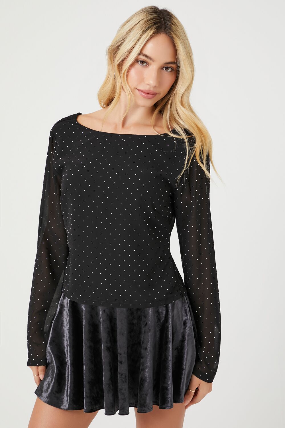 Rhinestone Cowl Back Long-Sleeve Top | Forever 21 Women