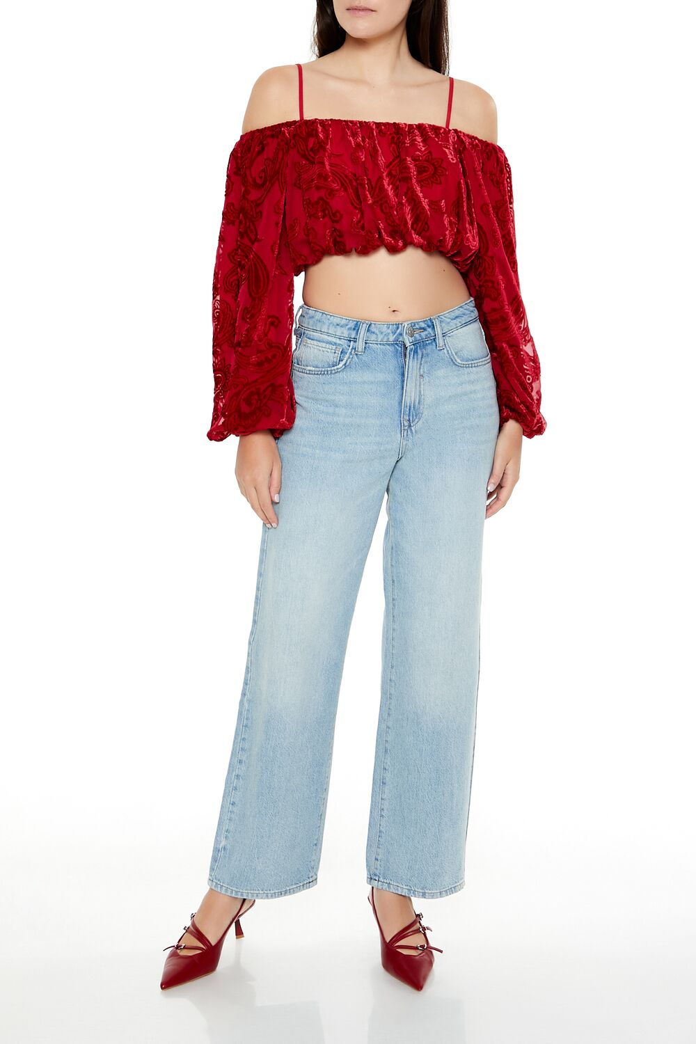 Paisley Open-Shoulder Crop Top | Forever 21 Women