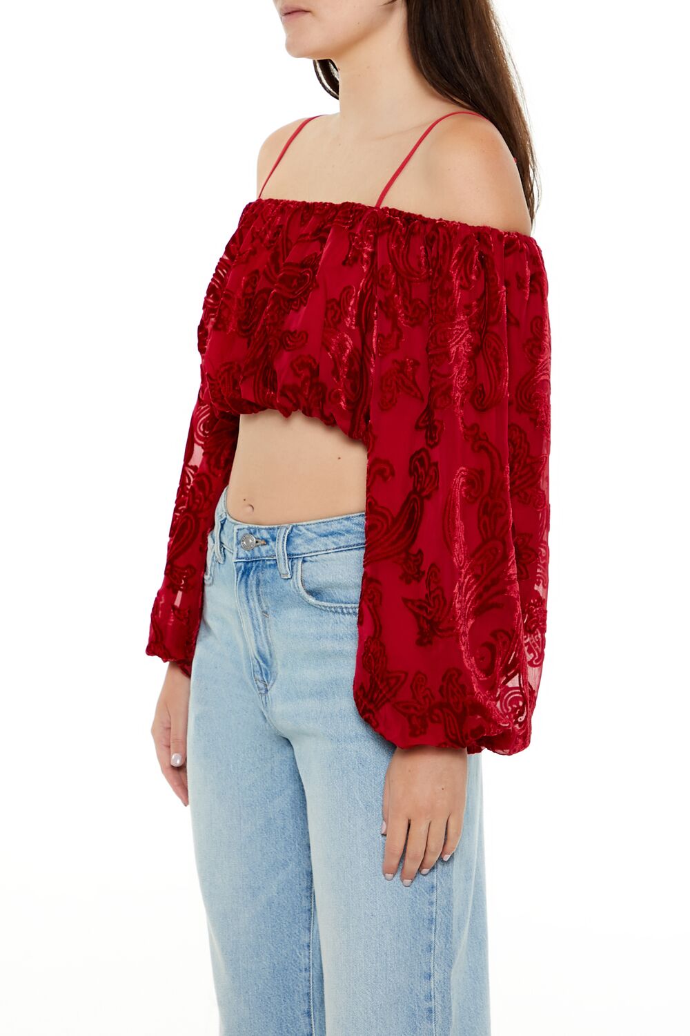 Paisley Open-Shoulder Crop Top | Forever 21 Women