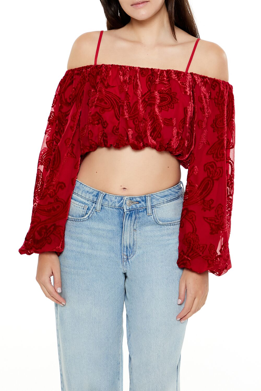 Paisley Open-Shoulder Crop Top | Forever 21 Women