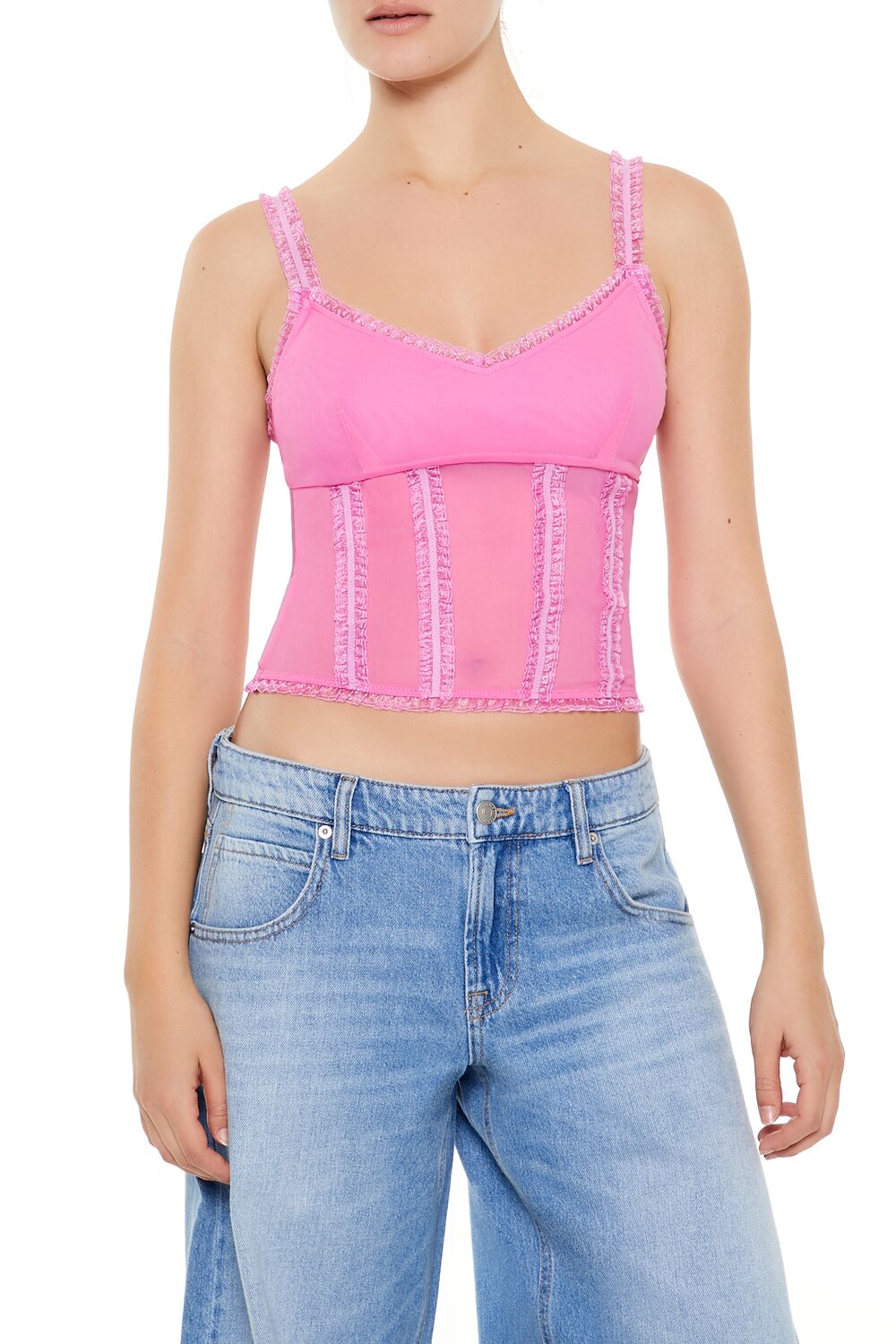 Mesh Ruffle-Trim Cropped Cami | Forever 21 Women