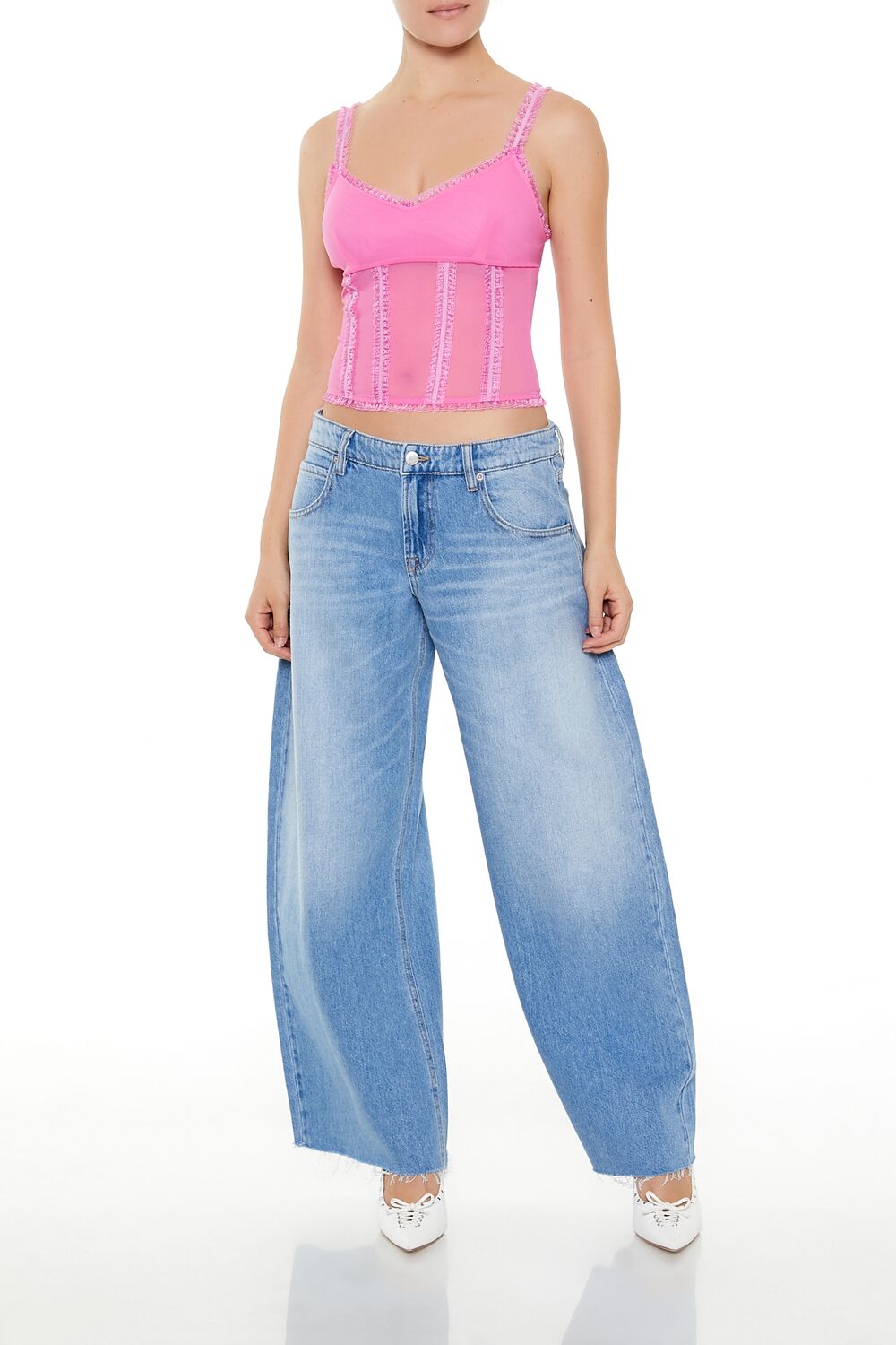 Mesh Ruffle-Trim Cropped Cami | Forever 21 Women