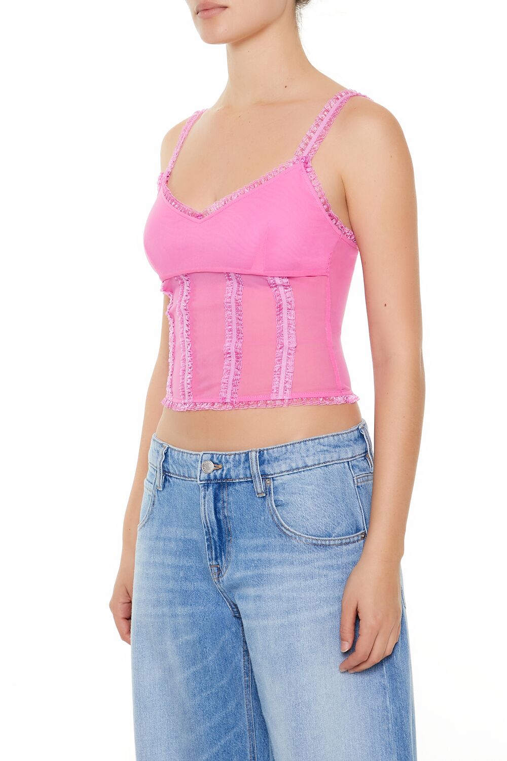 Mesh Ruffle-Trim Cropped Cami | Forever 21 Women