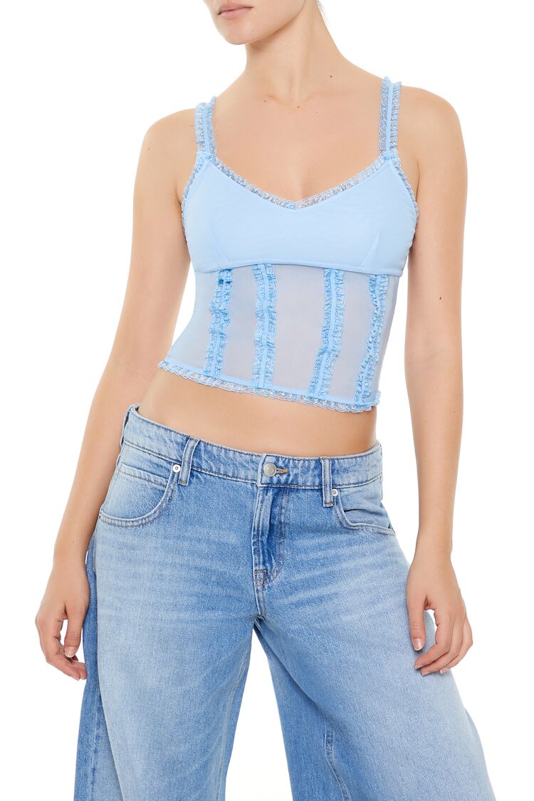 Mesh Ruffle-Trim Cropped Cami | Forever 21 Women