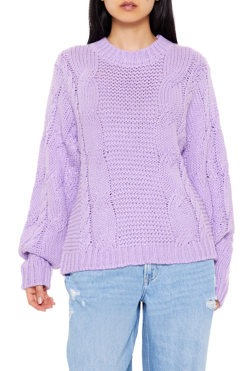 Ribbed-Trim Cable Knit Sweater | Forever 21 Women